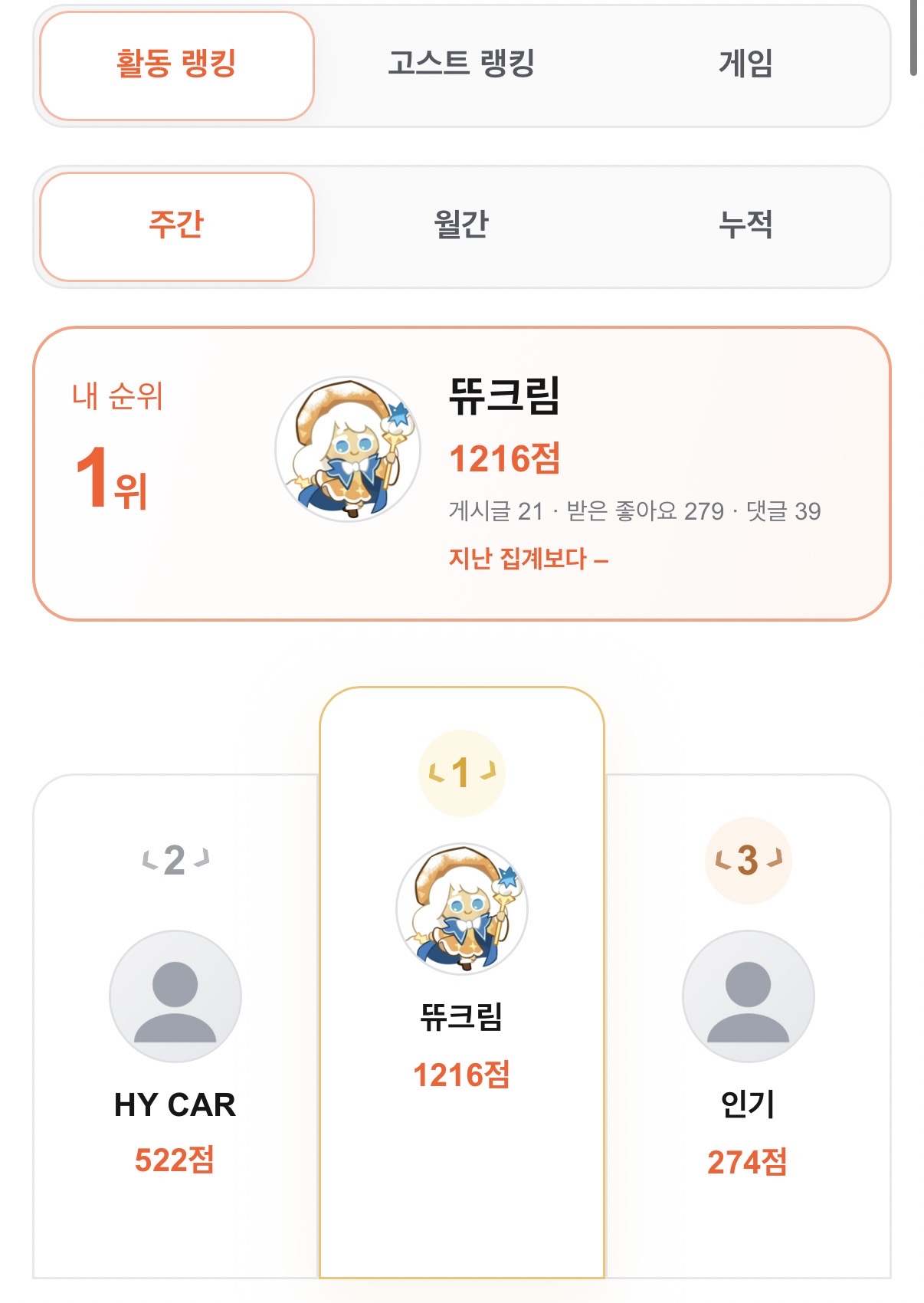 이번주도 1등 감사합니다 :) 첨부 이미지